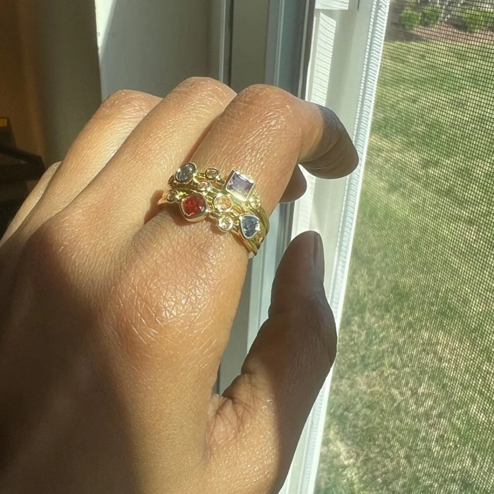 - Gorgeous gold plated swarovski elements multicolor ring size 9